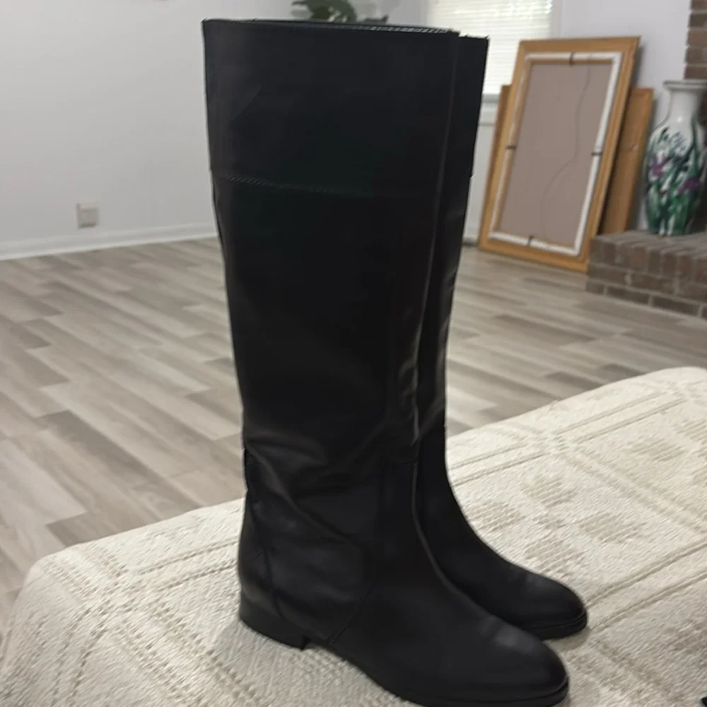 J Crew Tall Troy Leather Riding Black‎ Leather Knee-High Boots Size 5.5